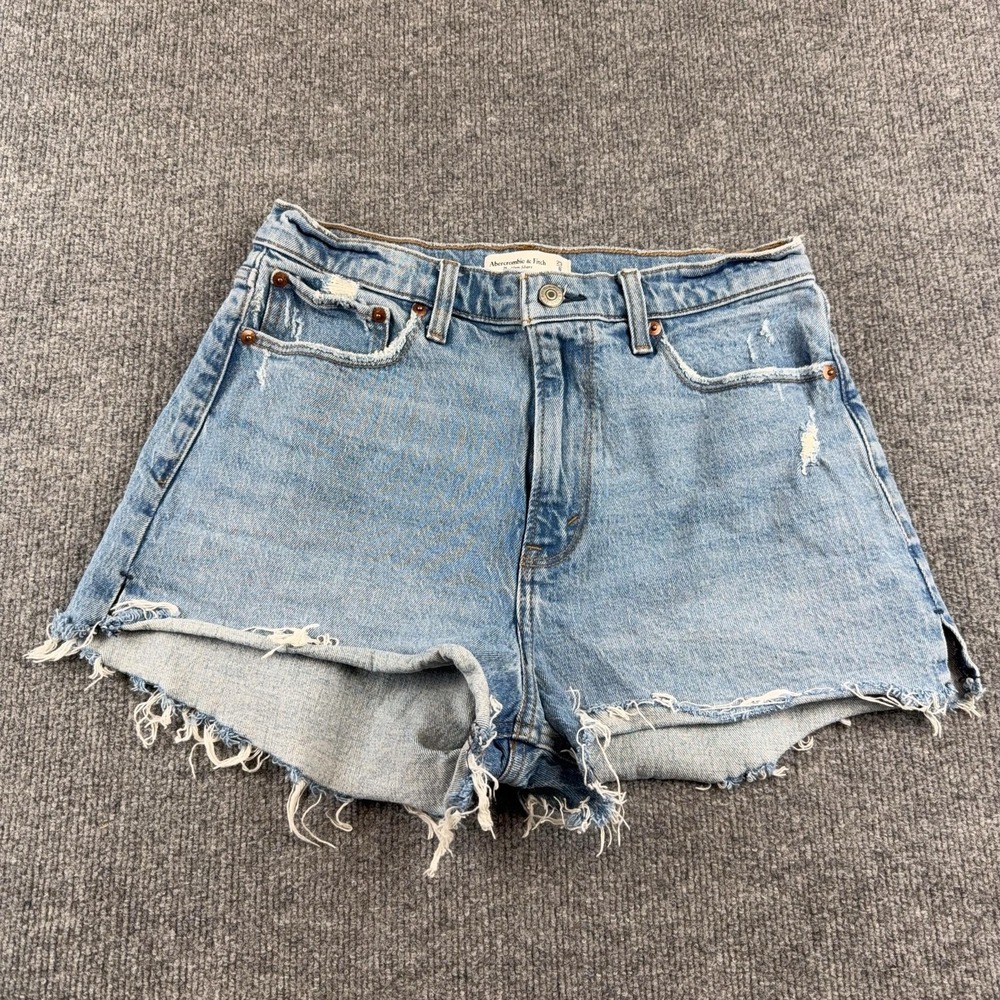 Abercrombie & Fitch Shorts Womens 8 Blue Denim Mom High Rise Distressed Cutoff
